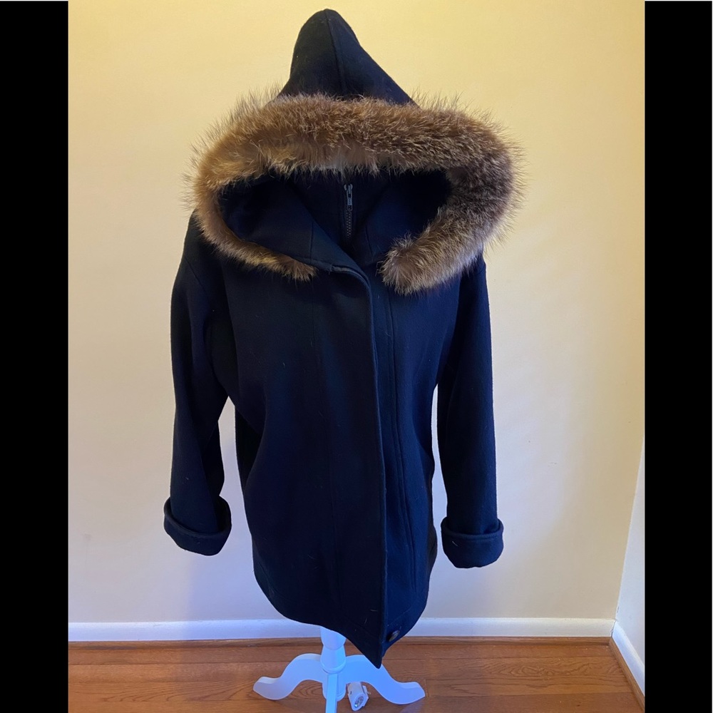 Women's Hooded Jacket with Faux Fur Trim